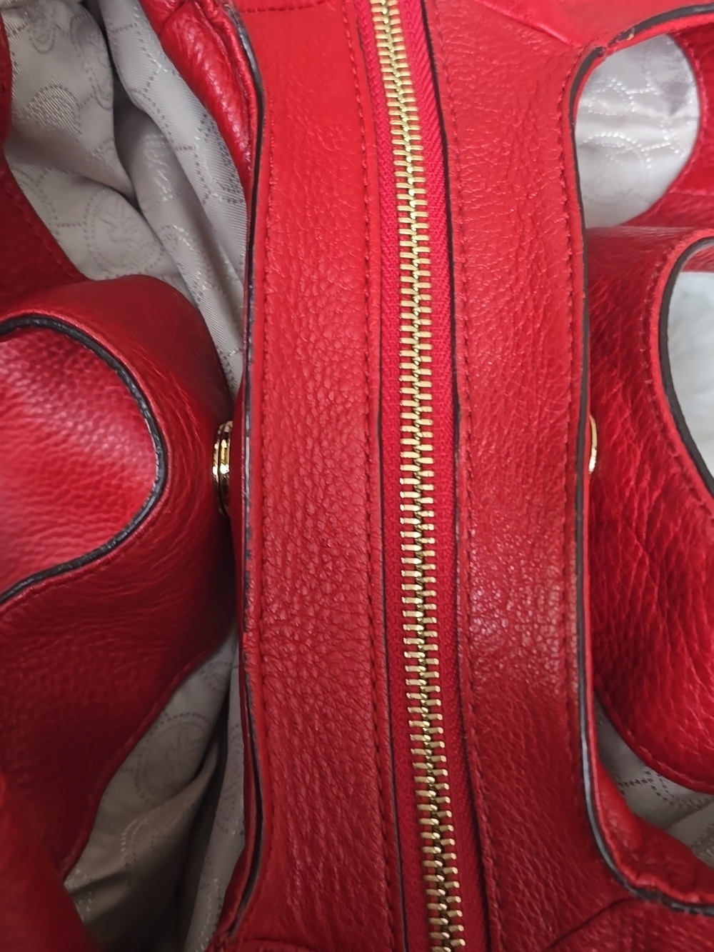 Michael Kors Red Leather Bedford Bowling Satchel Shoulder Handbag - Picture 12 of 14